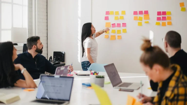 business strategy workshop with sticky notes
